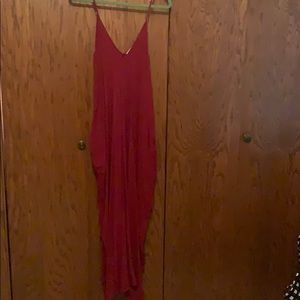 Brick red adjustable spaghetti strap maxi dress